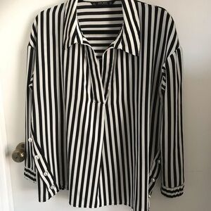 Zara Black and White Striped Blouse